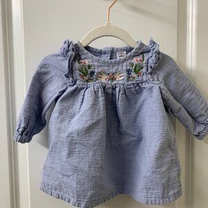 Nordstrom Baby Embroidered Cotton Dress, Blue Floral L/S Easter dress